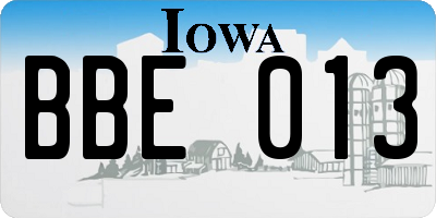 IA license plate BBE013