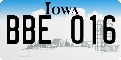 IA license plate BBE016