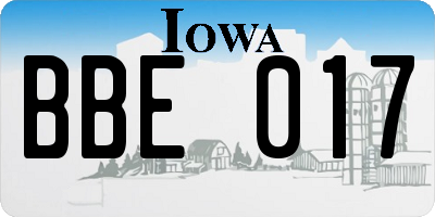 IA license plate BBE017