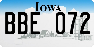IA license plate BBE072