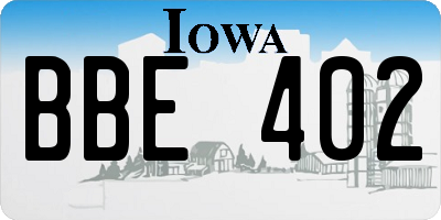 IA license plate BBE402