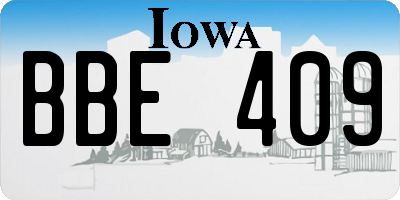 IA license plate BBE409