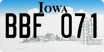 IA license plate BBF071