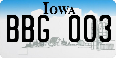 IA license plate BBG003