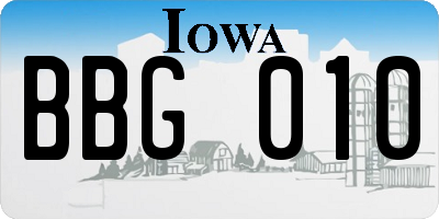 IA license plate BBG010