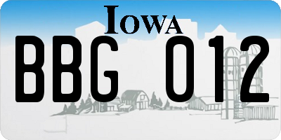IA license plate BBG012
