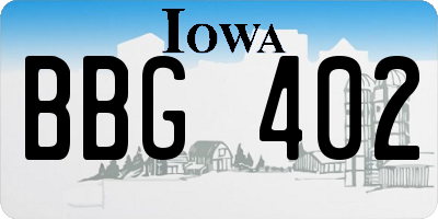 IA license plate BBG402