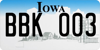 IA license plate BBK003