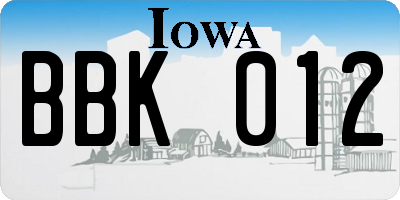 IA license plate BBK012