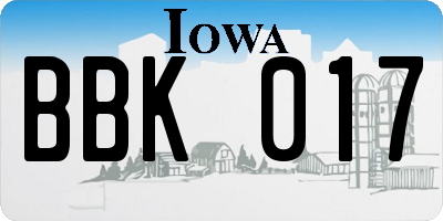 IA license plate BBK017