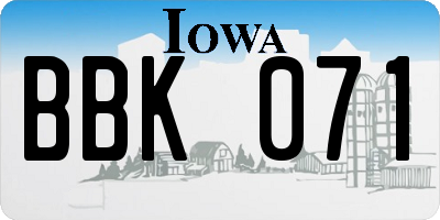 IA license plate BBK071