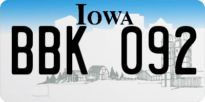 IA license plate BBK092