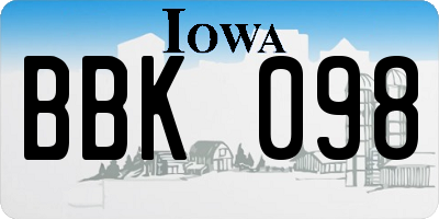 IA license plate BBK098