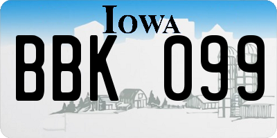 IA license plate BBK099