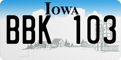IA license plate BBK103
