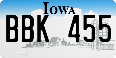 IA license plate BBK455