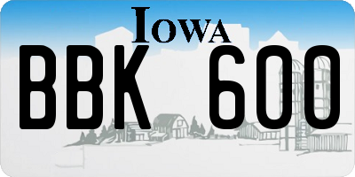IA license plate BBK600