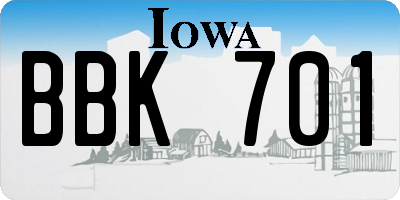 IA license plate BBK701