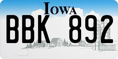 IA license plate BBK892