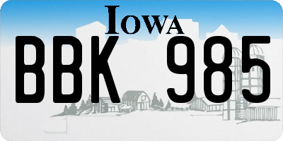 IA license plate BBK985