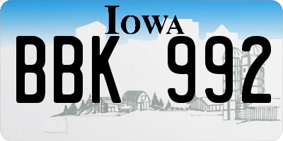 IA license plate BBK992