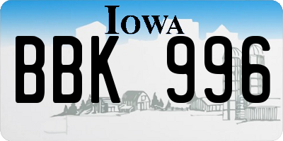 IA license plate BBK996