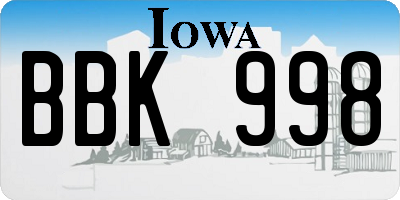 IA license plate BBK998
