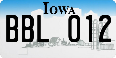 IA license plate BBL012