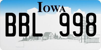 IA license plate BBL998