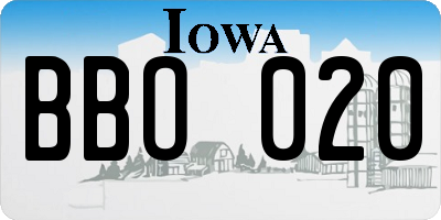 IA license plate BBO020