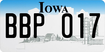 IA license plate BBP017