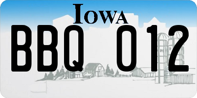 IA license plate BBQ012