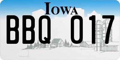 IA license plate BBQ017