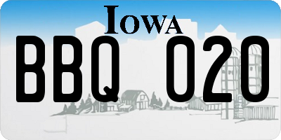 IA license plate BBQ020