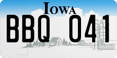 IA license plate BBQ041