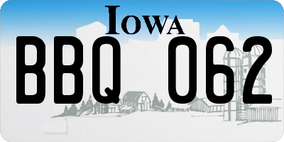 IA license plate BBQ062