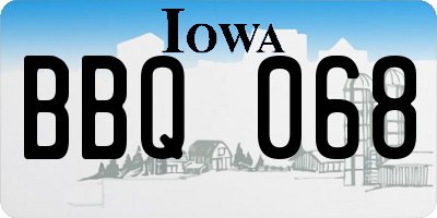 IA license plate BBQ068