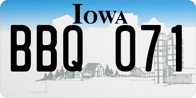 IA license plate BBQ071
