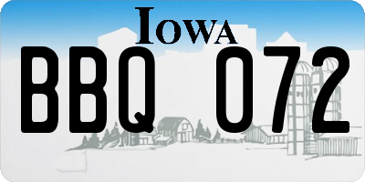 IA license plate BBQ072