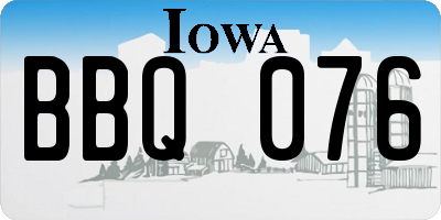 IA license plate BBQ076