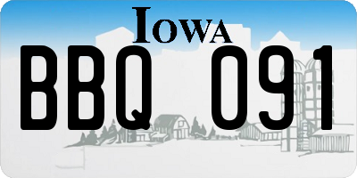 IA license plate BBQ091