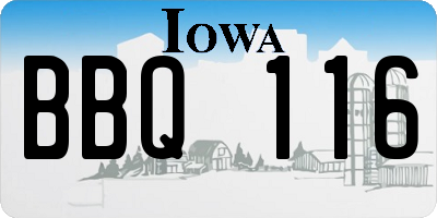 IA license plate BBQ116