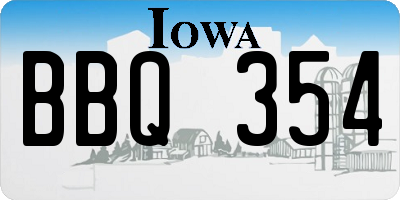 IA license plate BBQ354