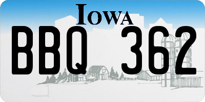IA license plate BBQ362