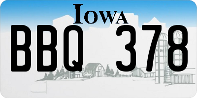IA license plate BBQ378