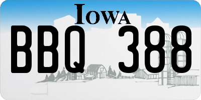 IA license plate BBQ388