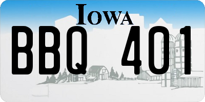 IA license plate BBQ401