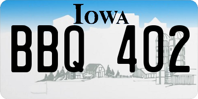 IA license plate BBQ402