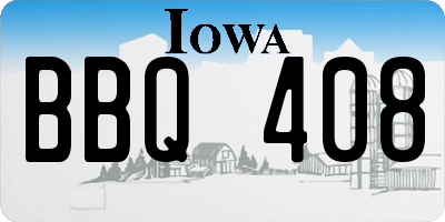 IA license plate BBQ408