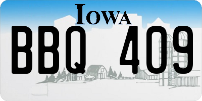 IA license plate BBQ409